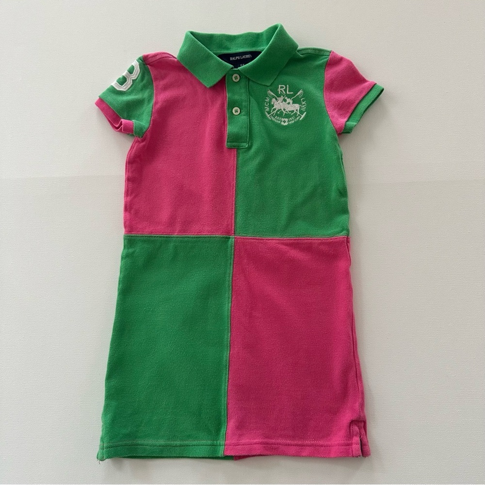 Ralph Lauren 6X Girls Polo Dress Pink Green Spring Summer